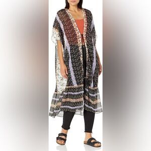 Steve Madden womens Ruffle Duster Printed Kimono With Tie Closure